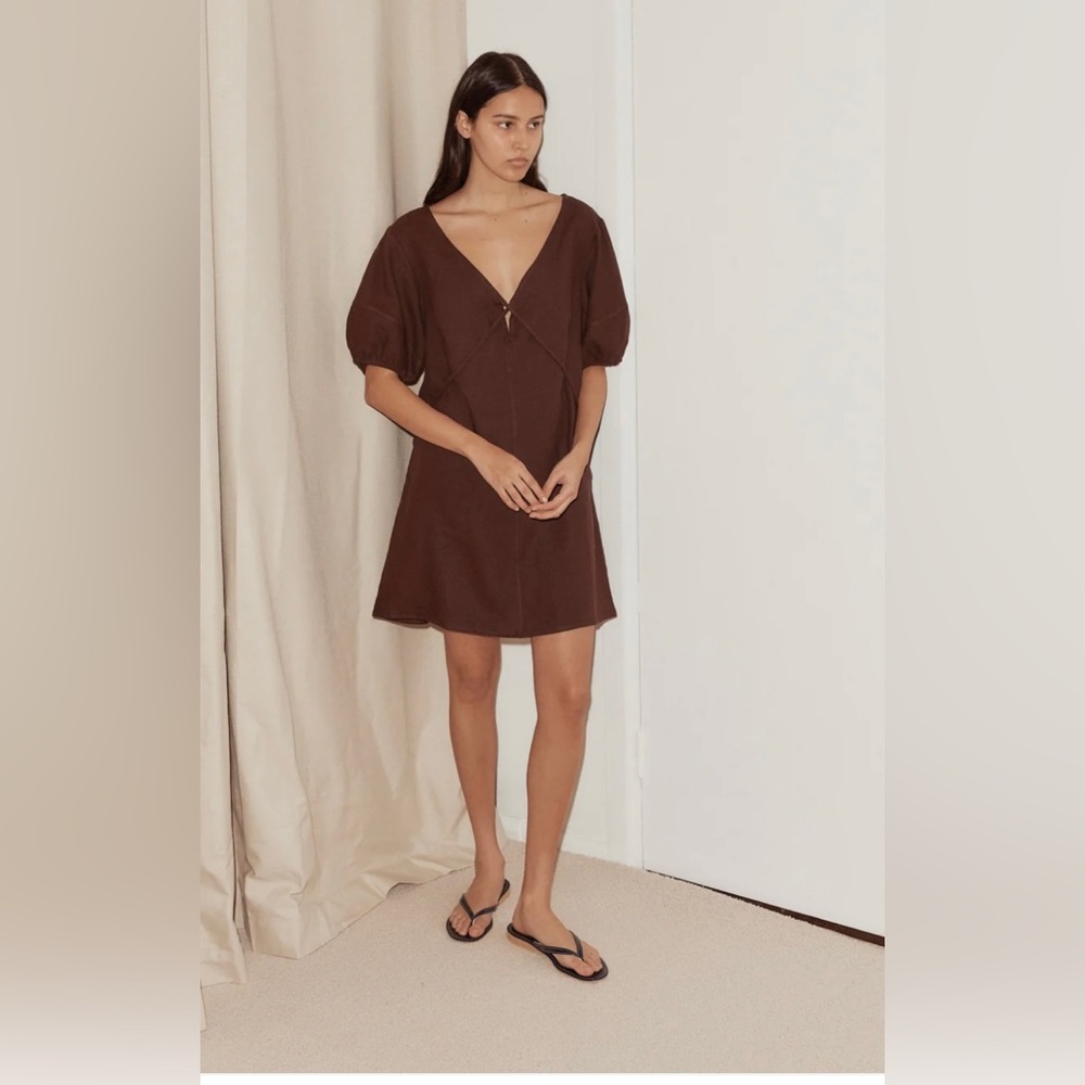 NWT Burgundy Linen Mini Dress from Deiji Studios, Size SM